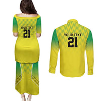 Nigeria Cricket Custom Couples Matching Puletasi and Long Sleeve Button Shirt Najeriya Yellow Greens Eagle - Wonder Print Shop