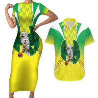 Nigeria Cricket Custom Couples Matching Short Sleeve Bodycon Dress and Hawaiian Shirt Najeriya Yellow Greens Eagle - Wonder Print Shop
