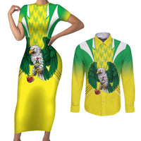 Nigeria Cricket Custom Couples Matching Short Sleeve Bodycon Dress and Long Sleeve Button Shirt Najeriya Yellow Greens Eagle - Wonder Print Shop