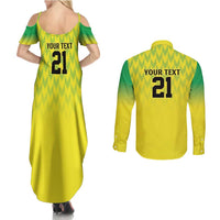 Nigeria Cricket Custom Couples Matching Summer Maxi Dress and Long Sleeve Button Shirt Najeriya Yellow Greens Eagle - Wonder Print Shop