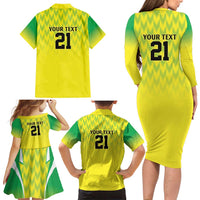 Nigeria Cricket Custom Family Matching Long Sleeve Bodycon Dress and Hawaiian Shirt Najeriya Yellow Greens Eagle - Wonder Print Shop
