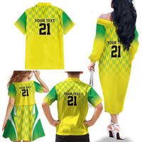 Nigeria Cricket Custom Family Matching Off The Shoulder Long Sleeve Dress and Hawaiian Shirt Najeriya Yellow Greens Eagle - Wonder Print Shop