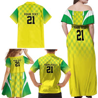 Nigeria Cricket Custom Family Matching Off Shoulder Maxi Dress and Hawaiian Shirt Najeriya Yellow Greens Eagle - Wonder Print Shop