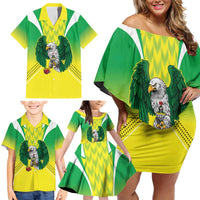 Nigeria Cricket Custom Family Matching Off Shoulder Short Dress and Hawaiian Shirt Najeriya Yellow Greens Eagle - Wonder Print Shop