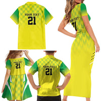 Nigeria Cricket Custom Family Matching Short Sleeve Bodycon Dress and Hawaiian Shirt Najeriya Yellow Greens Eagle - Wonder Print Shop