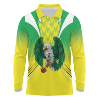 Nigeria Cricket Custom Long Sleeve Polo Shirt Najeriya Yellow Greens Eagle - Wonder Print Shop