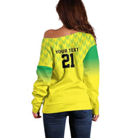 Nigeria Cricket Custom Off Shoulder Sweater Najeriya Yellow Greens Eagle - Wonder Print Shop