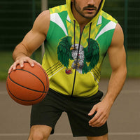 Nigeria Cricket Custom Sleeveless Zip Hoodie Najeriya Yellow Greens Eagle - Wonder Print Shop