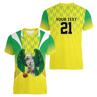 Nigeria Cricket Custom Women V-Neck T-Shirt Najeriya Yellow Greens Eagle - Wonder Print Shop
