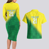 Nigeria Cricket Custom Couples Matching Long Sleeve Bodycon Dress and Hawaiian Shirt Najeriya Angry Eagle Flag Motif - Wonder Print Shop