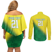 Nigeria Cricket Custom Couples Matching Off Shoulder Short Dress and Long Sleeve Button Shirt Najeriya Angry Eagle Flag Motif - Wonder Print Shop