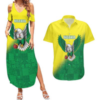Nigeria Cricket Custom Couples Matching Summer Maxi Dress and Hawaiian Shirt Najeriya Angry Eagle Flag Motif - Wonder Print Shop
