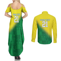 Nigeria Cricket Custom Couples Matching Summer Maxi Dress and Long Sleeve Button Shirt Najeriya Angry Eagle Flag Motif - Wonder Print Shop