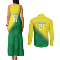 Nigeria Cricket Custom Couples Matching Tank Maxi Dress and Long Sleeve Button Shirt Najeriya Angry Eagle Flag Motif - Wonder Print Shop