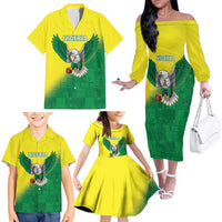 Nigeria Cricket Custom Family Matching Off The Shoulder Long Sleeve Dress and Hawaiian Shirt Najeriya Angry Eagle Flag Motif - Wonder Print Shop