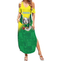 Nigeria Cricket Custom Family Matching Summer Maxi Dress and Hawaiian Shirt Najeriya Angry Eagle Flag Motif - Wonder Print Shop