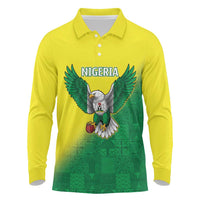 Nigeria Cricket Custom Long Sleeve Polo Shirt Najeriya Angry Eagle Flag Motif - Wonder Print Shop