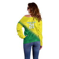 Nigeria Cricket Custom Off Shoulder Sweater Najeriya Angry Eagle Flag Motif - Wonder Print Shop