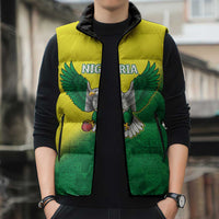 Nigeria Cricket Custom Sleeveless Puffer Jacket Najeriya Angry Eagle Flag Motif - Wonder Print Shop