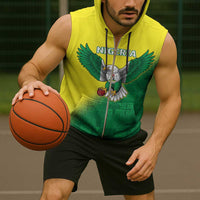 Nigeria Cricket Custom Sleeveless Zip Hoodie Najeriya Angry Eagle Flag Motif - Wonder Print Shop