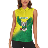 Nigeria Cricket Custom Women Sleeveless Polo Shirt Najeriya Angry Eagle Flag Motif - Wonder Print Shop
