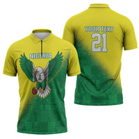 Nigeria Cricket Custom Zipper Polo Shirt Najeriya Angry Eagle Flag Motif - Wonder Print Shop