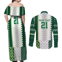 Nigeria Football Custom Couples Matching Off Shoulder Maxi Dress and Long Sleeve Button Shirt Classic 20-21 Home Jersey - Wonder Print Shop