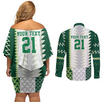 Nigeria Football Custom Couples Matching Off Shoulder Short Dress and Long Sleeve Button Shirt Classic 20-21 Home Jersey - Wonder Print Shop