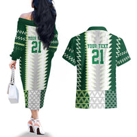 Nigeria Football Custom Couples Matching Off The Shoulder Long Sleeve Dress and Hawaiian Shirt Classic 20-21 Home Jersey - Wonder Print Shop