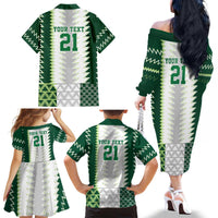 Nigeria Football Custom Family Matching Off The Shoulder Long Sleeve Dress and Hawaiian Shirt Classic 20-21 Home Jersey - Wonder Print Shop