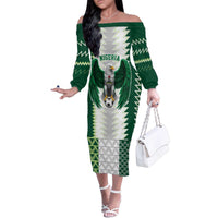Nigeria Football Custom Family Matching Off The Shoulder Long Sleeve Dress and Hawaiian Shirt Classic 20-21 Home Jersey - Wonder Print Shop