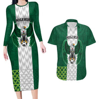 Nigeria Football Custom Couples Matching Long Sleeve Bodycon Dress and Hawaiian Shirt Retro Nigeria 20-21 Eagle Flag Motif - Wonder Print Shop