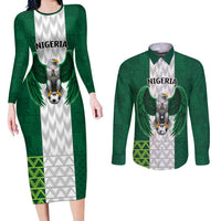 Nigeria Football Custom Couples Matching Long Sleeve Bodycon Dress and Long Sleeve Button Shirt Retro Nigeria 20-21 Eagle Flag Motif - Wonder Print Shop