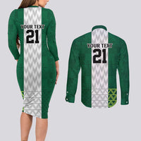 Nigeria Football Custom Couples Matching Long Sleeve Bodycon Dress and Long Sleeve Button Shirt Retro Nigeria 20-21 Eagle Flag Motif - Wonder Print Shop