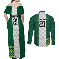 Nigeria Football Custom Couples Matching Off Shoulder Maxi Dress and Long Sleeve Button Shirt Retro Nigeria 20-21 Eagle Flag Motif - Wonder Print Shop