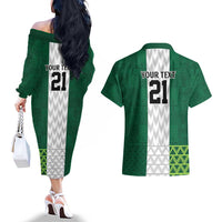 Nigeria Football Custom Couples Matching Off The Shoulder Long Sleeve Dress and Hawaiian Shirt Retro Nigeria 20-21 Eagle Flag Motif - Wonder Print Shop