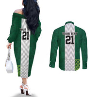 Nigeria Football Custom Couples Matching Off The Shoulder Long Sleeve Dress and Long Sleeve Button Shirt Retro Nigeria 20-21 Eagle Flag Motif - Wonder Print Shop