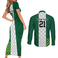 Nigeria Football Custom Couples Matching Short Sleeve Bodycon Dress and Long Sleeve Button Shirt Retro Nigeria 20-21 Eagle Flag Motif - Wonder Print Shop