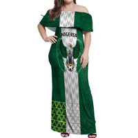 Nigeria Football Custom Off Shoulder Maxi Dress Retro Nigeria 20-21 Eagle Flag Motif - Wonder Print Shop