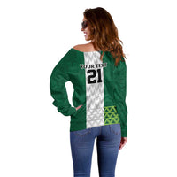 Nigeria Football Custom Off Shoulder Sweater Retro Nigeria 20-21 Eagle Flag Motif - Wonder Print Shop