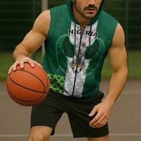 Nigeria Football Custom Sleeveless Zip Hoodie Retro Nigeria 20-21 Eagle Flag Motif - Wonder Print Shop