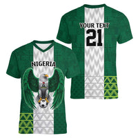 Nigeria Football Custom Women V-Neck T-Shirt Retro Nigeria 20-21 Eagle Flag Motif - Wonder Print Shop
