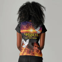 Eritrea Meskel Women V-Neck T-Shirt Demera Cross Flames of Faith
