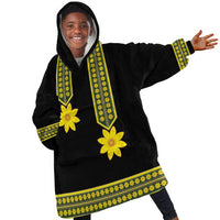 Ethiopian Enkutatash Kid Wearable Blanket Hoodie Black Adey Flower Tilet Habesha Inspired