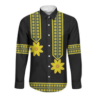 Ethiopian Enkutatash Long Sleeve Button Shirt Black Adey Flower Tilet Habesha Inspired