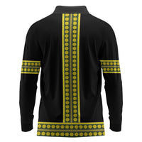 Ethiopian Enkutatash Long Sleeve Polo Shirt Black Adey Flower Tilet Habesha Inspired