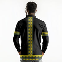 Ethiopian Enkutatash Long Sleeve Polo Shirt Black Adey Flower Tilet Habesha Inspired