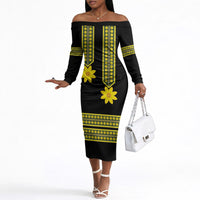 Ethiopian Enkutatash Off The Shoulder Long Sleeve Dress Black Adey Flower Tilet Habesha Inspired