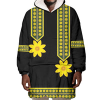 Ethiopian Enkutatash Wearable Blanket Hoodie Black Adey Flower Tilet Habesha Inspired