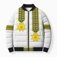 Ethiopian Enkutatash Bomber Puffer Jacket White Adey Flower Tilet Habesha Inspired